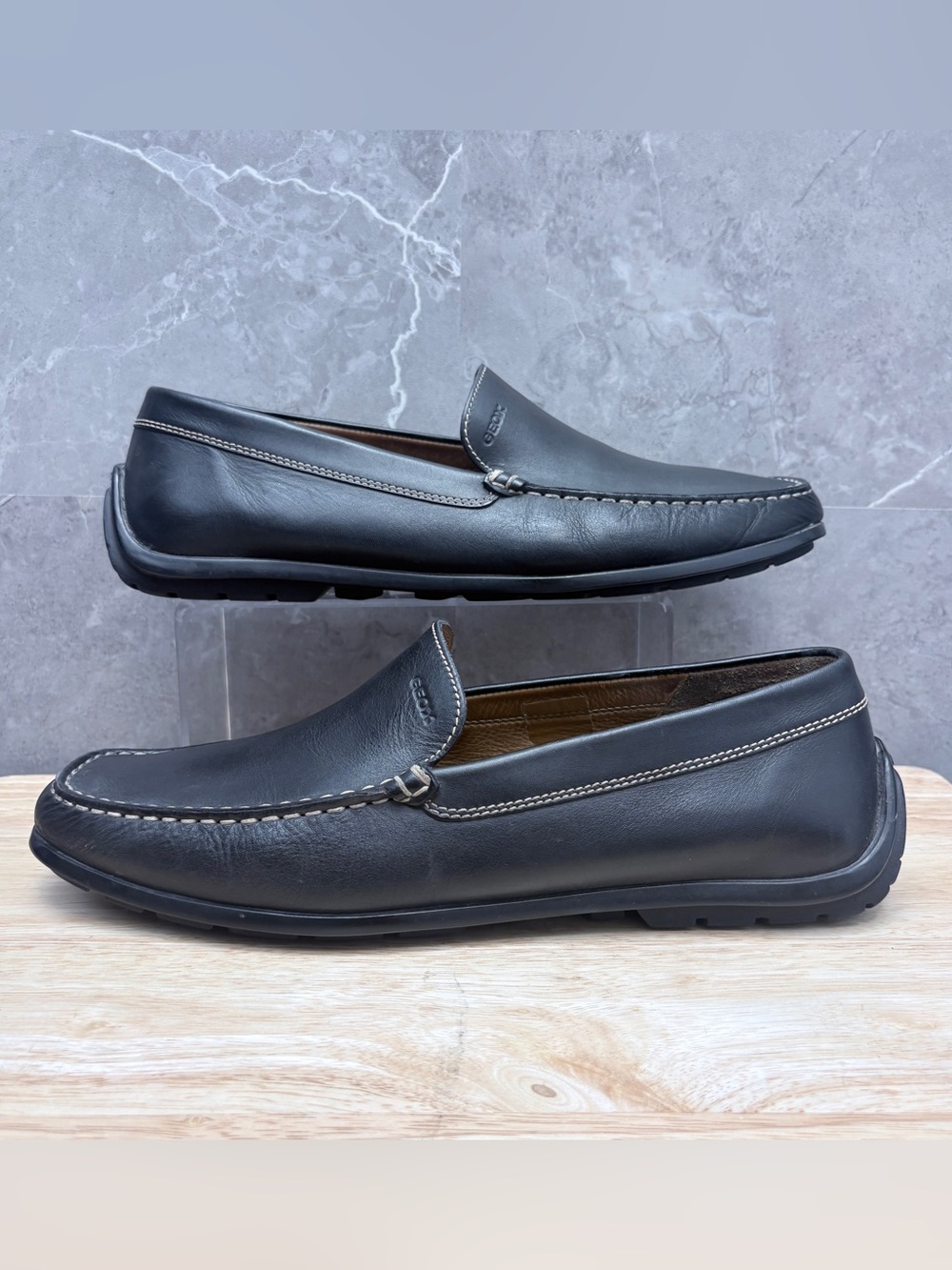 Geox Loafers Respira Black Leather Slip On Mocassin Driving Shoe Mens EU 46